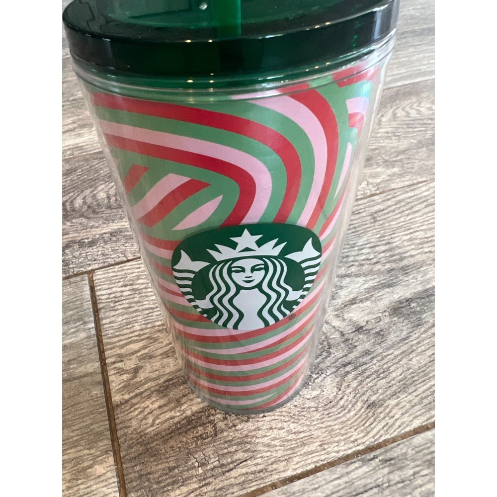 Starbucks Cold to go cup Tumbler Limited Edition 16‎ oz Holiday Stripes w Straw